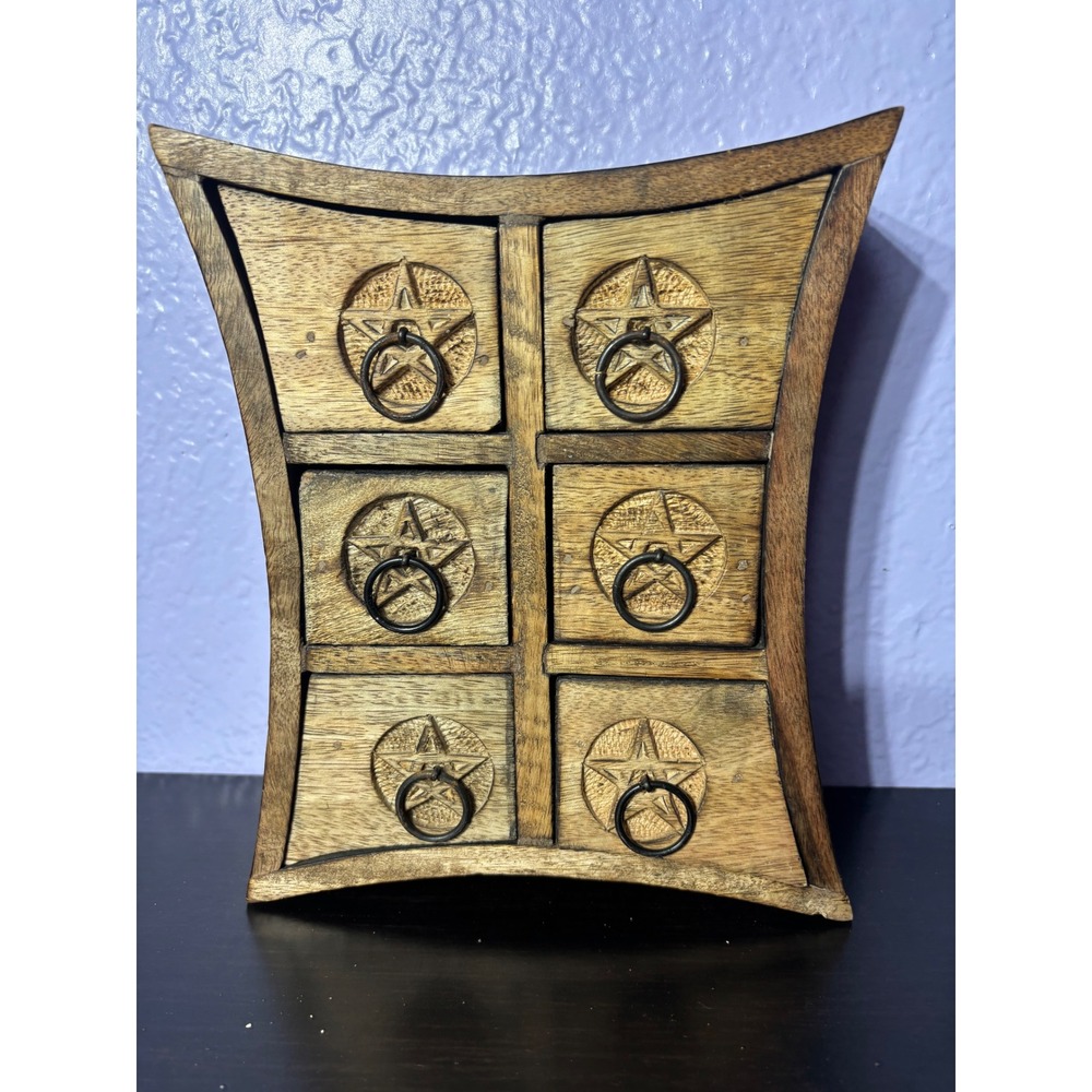 Decorative wooden mini shelf with 6 drawers pentagram witchy Halloween